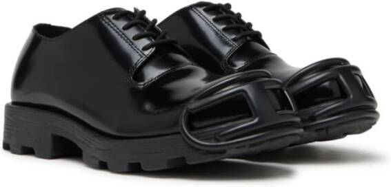 Diesel Zwarte Veterschoenen met Logo van Leer Black Heren