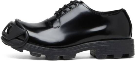 Diesel Zwarte Veterschoenen met Logo van Leer Black Heren