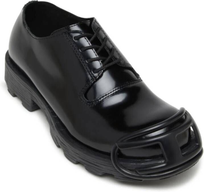 Diesel Zwarte Veterschoenen met Logo van Leer Black Heren