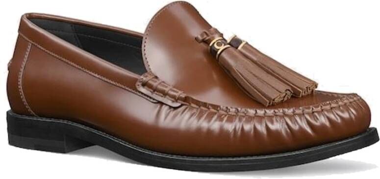 Dior Bruine Leren Loafer Schoenen Franje Detail Brown Dames