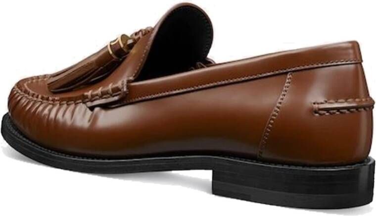 Dior Bruine Leren Loafer Schoenen Franje Detail Brown Dames