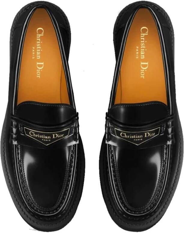 Dior Leren Loafers met Top Logo Detail Black Dames