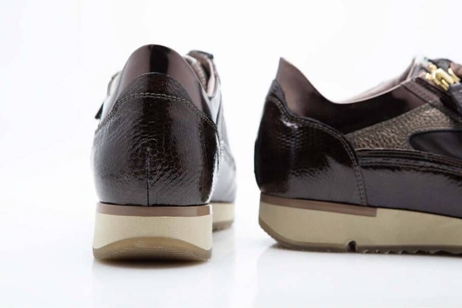 DL Sport Sneakers met bedrukt leer en zijrits Brown Dames