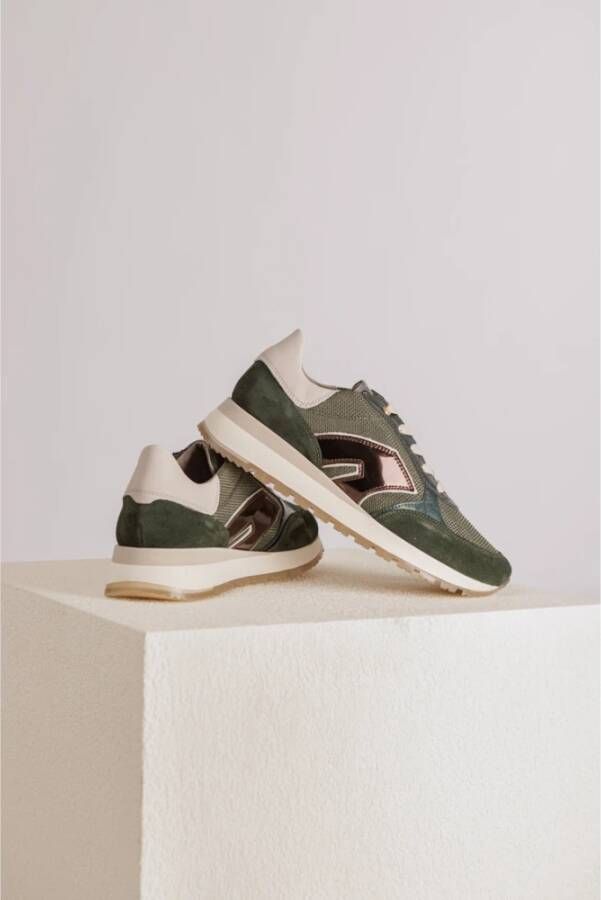 DL Sport Velour Loden Sneaker met Chunky Sole Green Dames