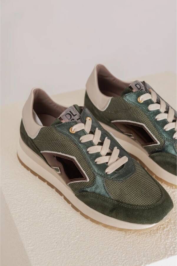 DL Sport Velour Loden Sneaker met Chunky Sole Green Dames