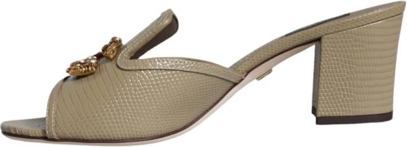 Dolce & Gabbana Amore Slip On Leren Hakken Sandalen Beige Dames