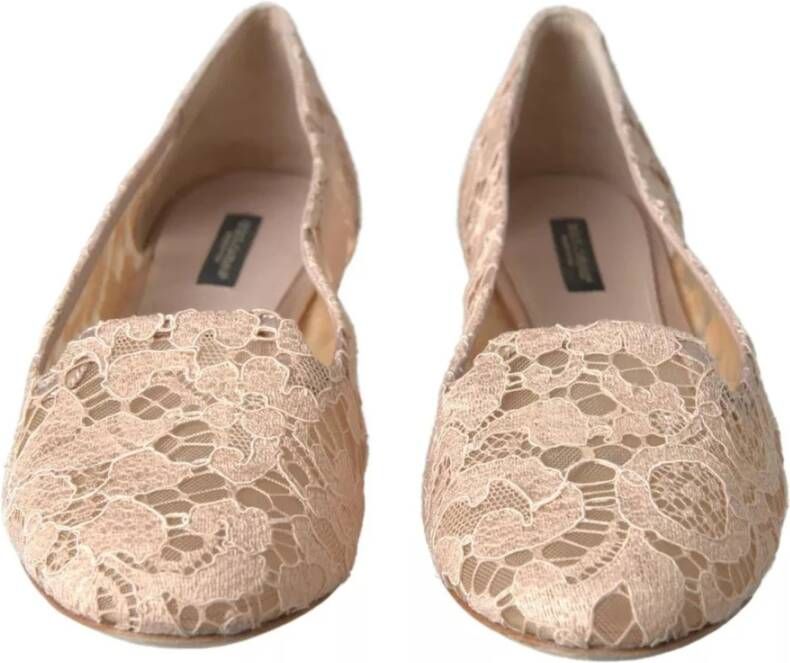 Dolce & Gabbana Beige Bloemenkant Loafers Platte Schoenen Beige Dames