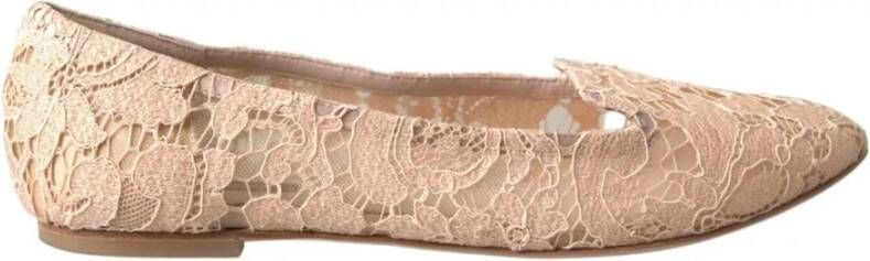 Dolce & Gabbana Beige Bloemenkant Loafers Platte Schoenen Beige Dames