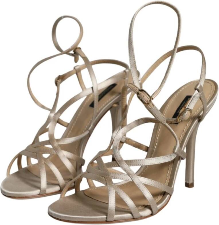 Dolce & Gabbana Beige Enkelband Stiletto Hakken Sandalen Beige Dames