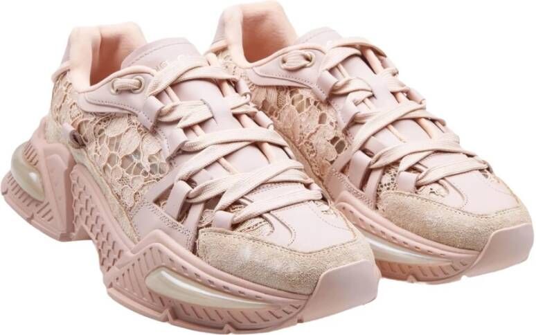 Dolce & Gabbana Beige Lace Airmaster Sneakers Pink Dames