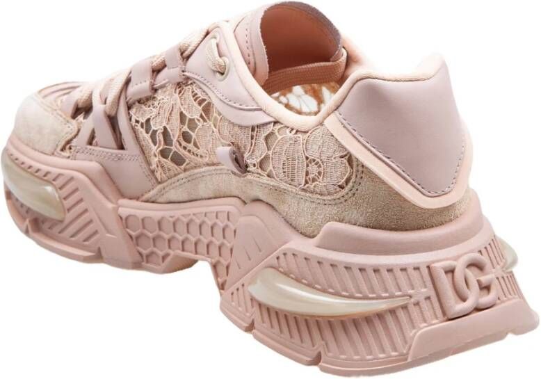 Dolce & Gabbana Beige Lace Airmaster Sneakers Pink Dames