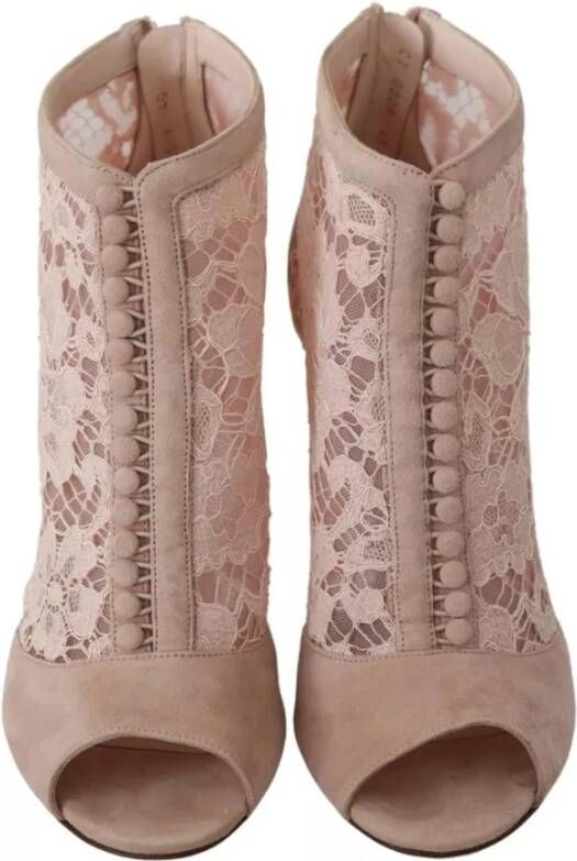 Dolce & Gabbana Beige Lace Suede Peep Toe Booties Beige Dames