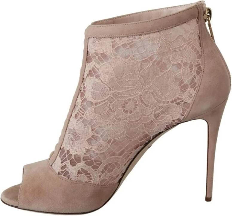 Dolce & Gabbana Beige Lace Suede Peep Toe Booties Beige Dames