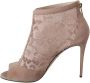 Dolce & Gabbana Beige Lace Suede Peep Toe Booties Beige Dames - Thumbnail 3