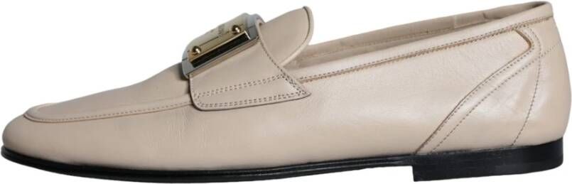 Dolce & Gabbana Beige Lederen Logo Plaque Loafers Beige Heren