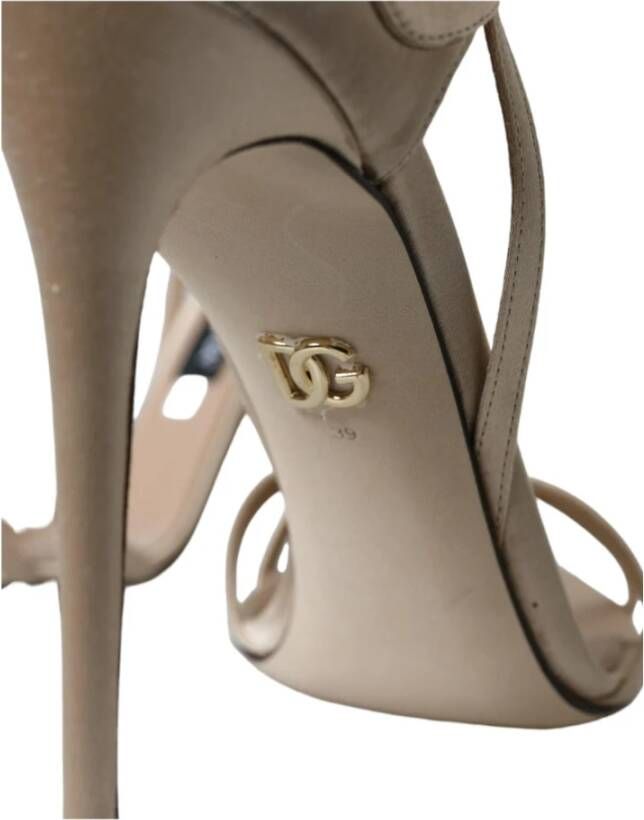 Dolce & Gabbana Beige Leren Strappy Heels Sandalen Beige Dames