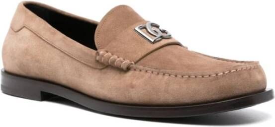 Dolce & Gabbana Beige Logo Loafers met Vierkante Neus Beige Heren