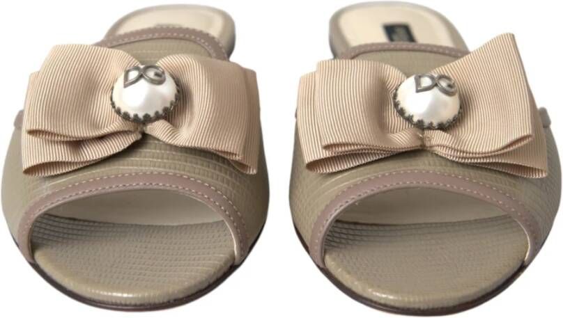 Dolce & Gabbana Beige Logo Parel Platte Sandalen Beige Dames