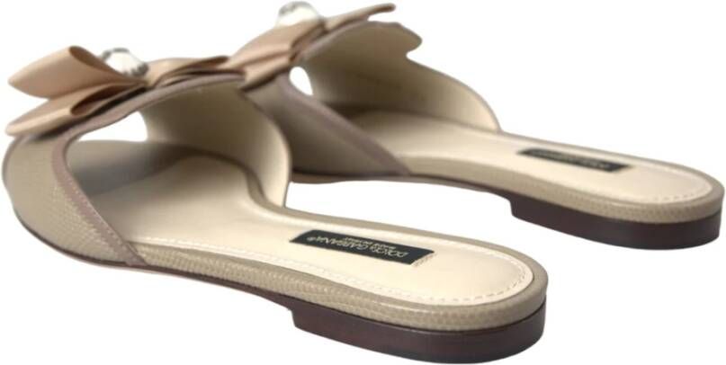 Dolce & Gabbana Beige Logo Parel Platte Sandalen Beige Dames