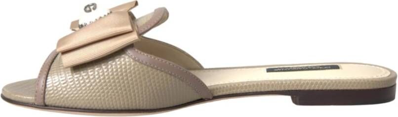 Dolce & Gabbana Beige Logo Parel Platte Sandalen Beige Dames