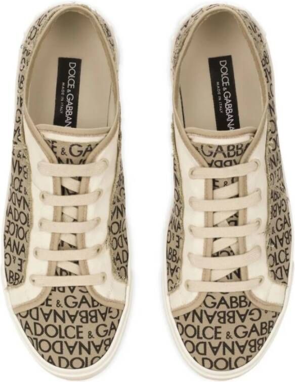 Dolce & Gabbana Beige Logo Sneakers Rubberen Zool Beige Heren