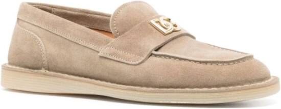 Dolce & Gabbana Beige Platte Schoenen met Logo Plaque Beige Dames