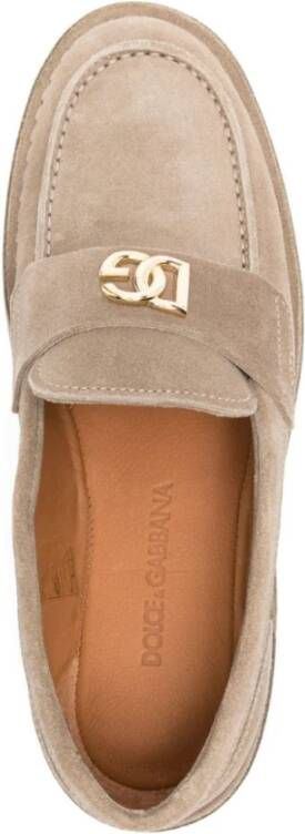 Dolce & Gabbana Beige Platte Schoenen met Logo Plaque Beige Dames