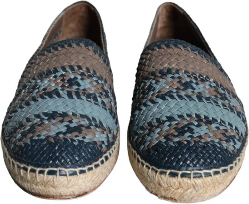 Dolce & Gabbana Blauw Grijs Geweven Leren Espadrilles Schoenen Blue Heren