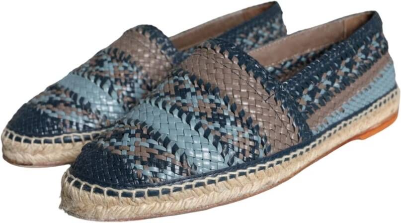 Dolce & Gabbana Blauw Grijs Geweven Leren Espadrilles Schoenen Blue Heren