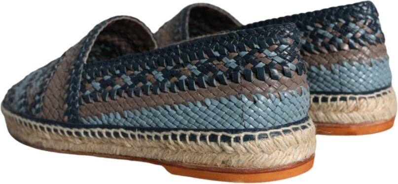 Dolce & Gabbana Blauw Grijs Geweven Leren Espadrilles Schoenen Blue Heren