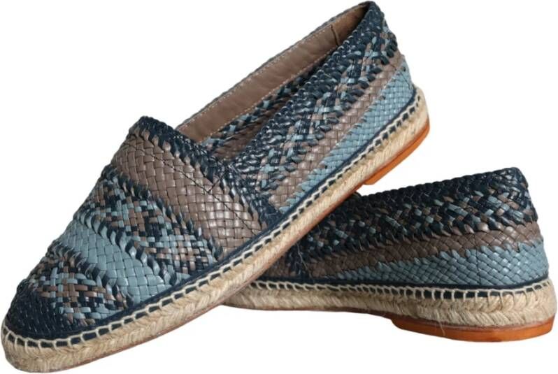 Dolce & Gabbana Blauw Grijs Geweven Leren Espadrilles Schoenen Blue Heren