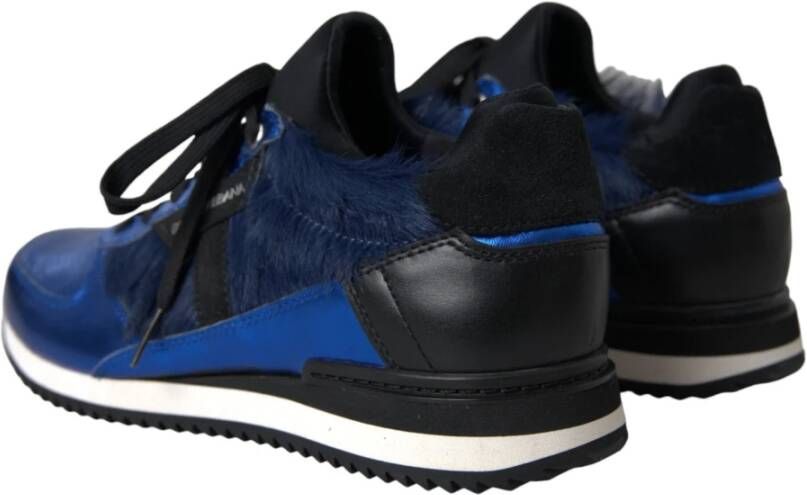 Dolce & Gabbana Blauw Zwart Kalfshaar Leren Sneakers Blue Heren