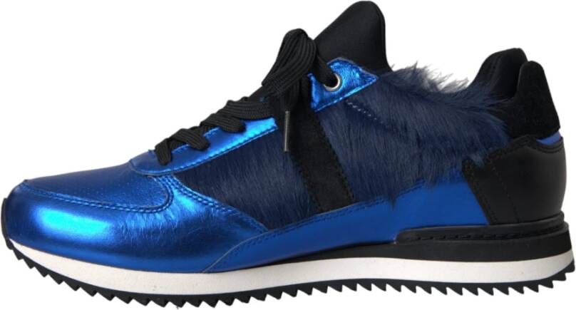 Dolce & Gabbana Blauw Zwart Kalfshaar Leren Sneakers Blue Heren