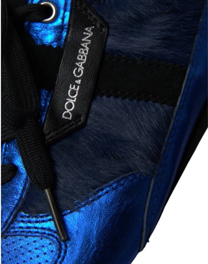 Dolce & Gabbana Blauw Zwart Kalfshaar Leren Sneakers Blue Heren