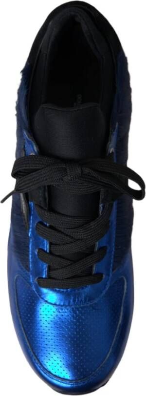 Dolce & Gabbana Blauw Zwart Kalfshaar Leren Sneakers Blue Heren