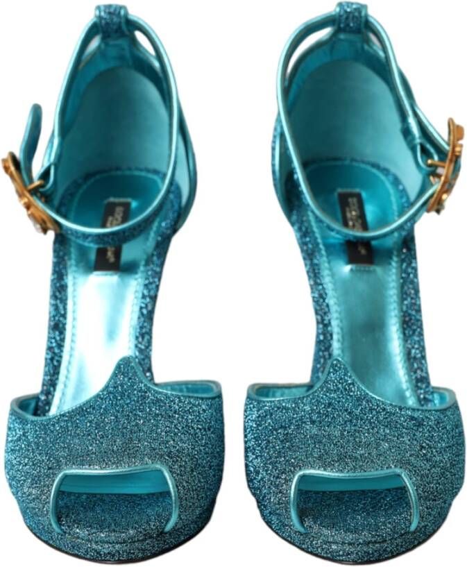 Dolce & Gabbana Blauwe Bejeweled Hak Sandalen Blue Dames