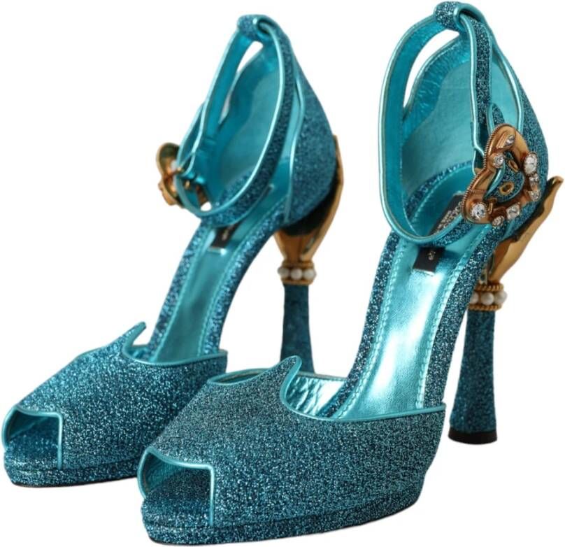 Dolce & Gabbana Blauwe Bejeweled Hak Sandalen Blue Dames