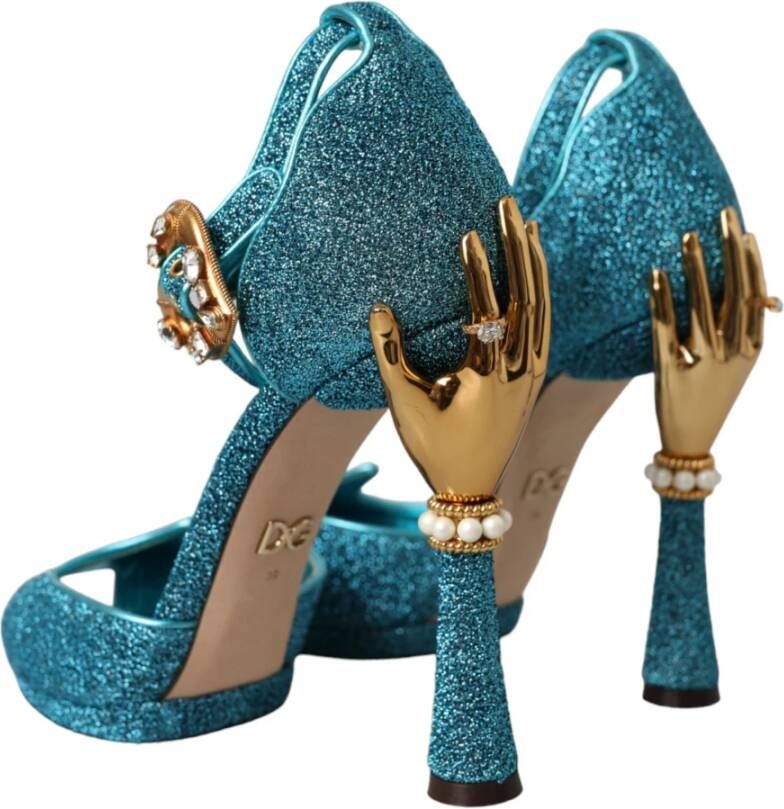 Dolce & Gabbana Blauwe Bejeweled Hak Sandalen Blue Dames