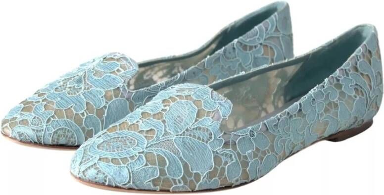 Dolce & Gabbana Blauwe Bloemenkant Loafers Schoenen Blue Dames