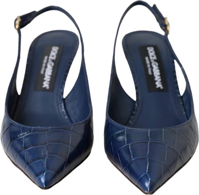 Dolce & Gabbana Blauwe Croc Leren Slingback Hakken Blue Dames