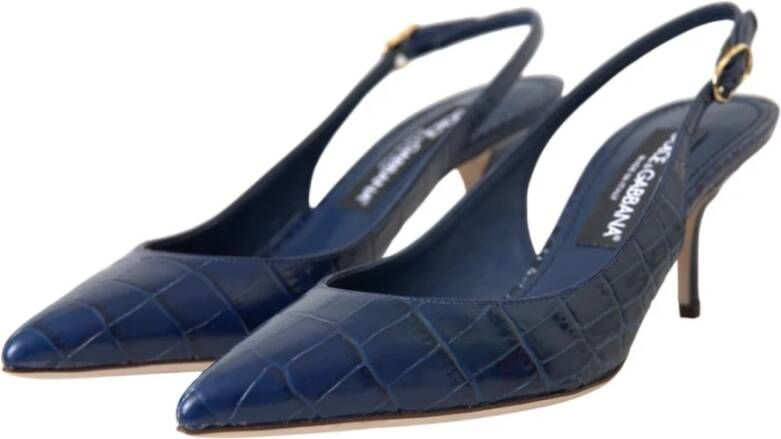 Dolce & Gabbana Blauwe Croc Leren Slingback Hakken Blue Dames