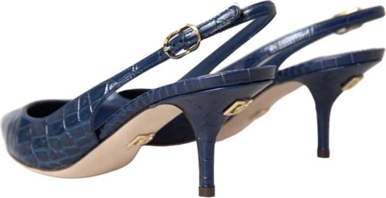 Dolce & Gabbana Blauwe Croc Leren Slingback Hakken Blue Dames