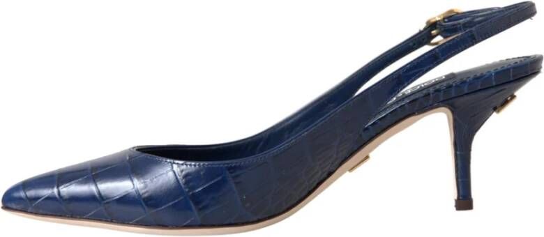 Dolce & Gabbana Blauwe Croc Leren Slingback Hakken Blue Dames