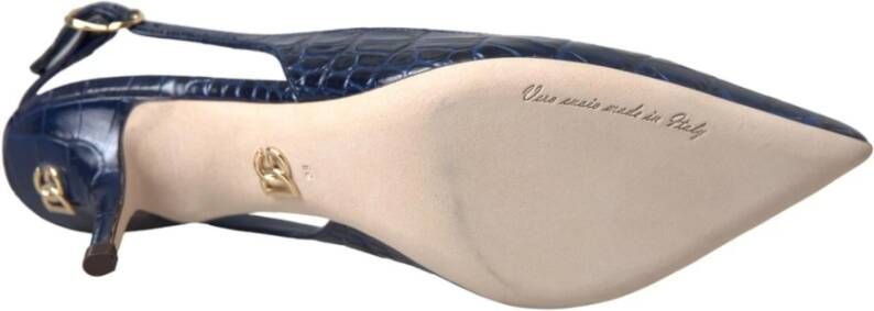 Dolce & Gabbana Blauwe Croc Leren Slingback Hakken Blue Dames