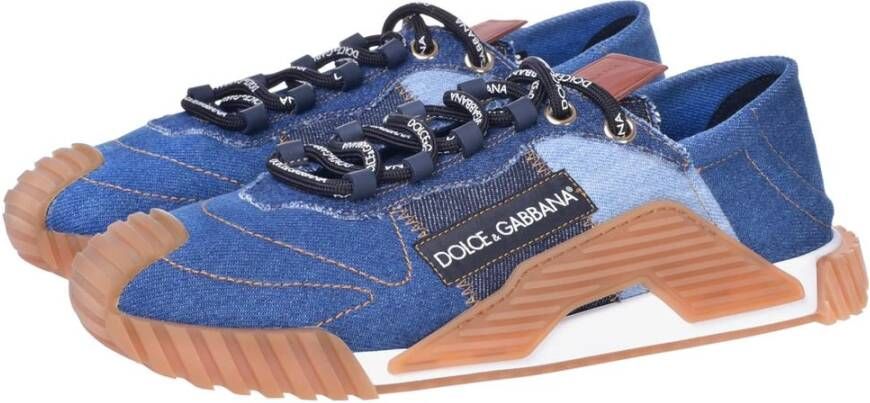 Dolce & Gabbana Blauwe Denim Lage Sneakers Blue Heren