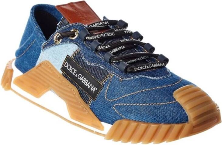 Dolce & Gabbana Blauwe Denim Lage Sneakers Blue Heren