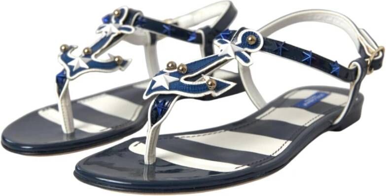 Dolce & Gabbana Blauwe Gestreepte Platte Sandalen Multicolor Dames