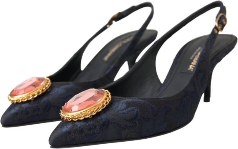 Dolce & Gabbana Blauwe Jacquard Kristal Slingback Hakken Blue Dames