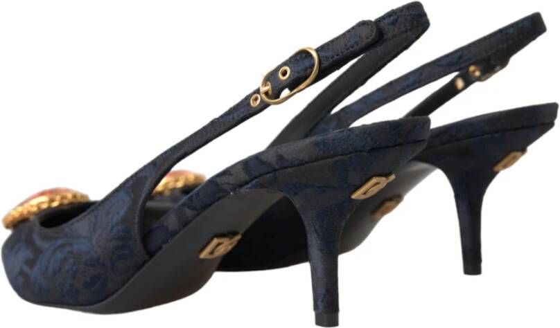 Dolce & Gabbana Blauwe Jacquard Kristal Slingback Hakken Blue Dames