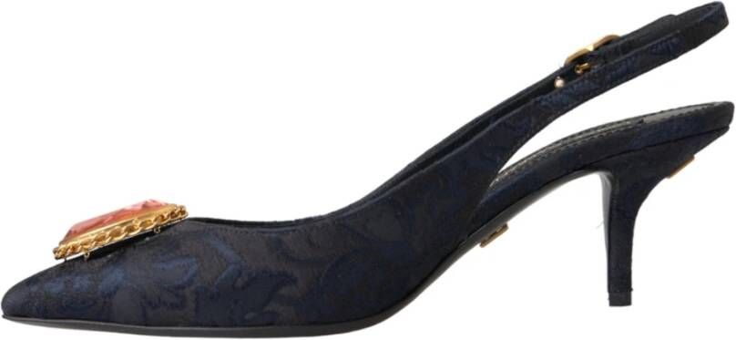 Dolce & Gabbana Blauwe Jacquard Kristal Slingback Hakken Blue Dames